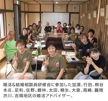 婚活&結婚相談員研修会に参加した加須、行田、熊谷、本庄、足利、佐野、館林、太田、桐生、大泉、高崎、藤岡、渋川、吉岡地区の婚活アドバイザー。